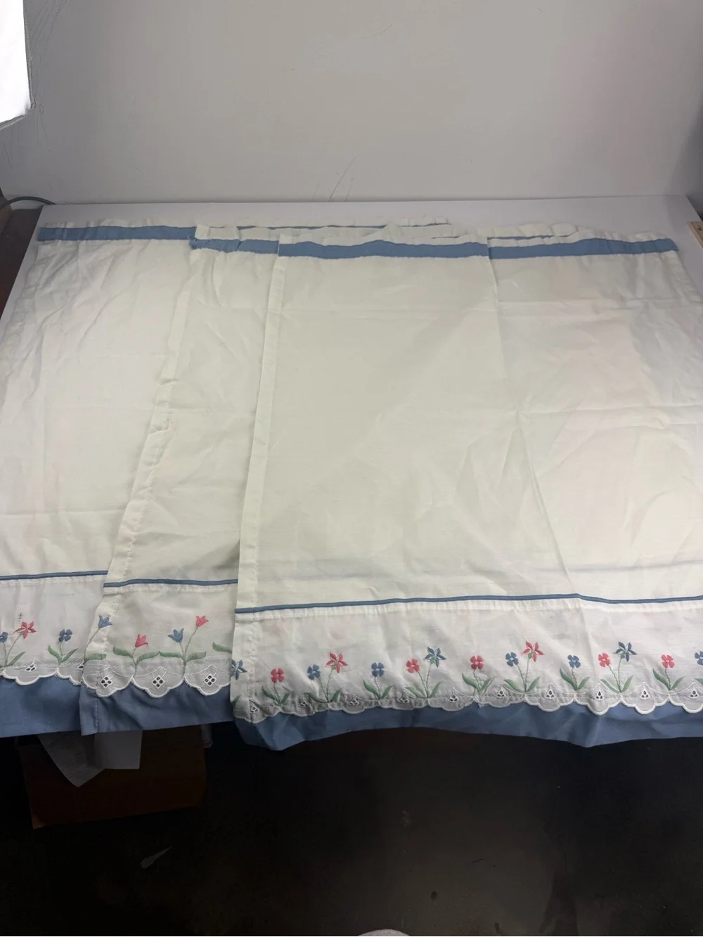 Vintage Window Curtains Set of 3 Cottage Core Blue Pink Floral SEE ALL.
